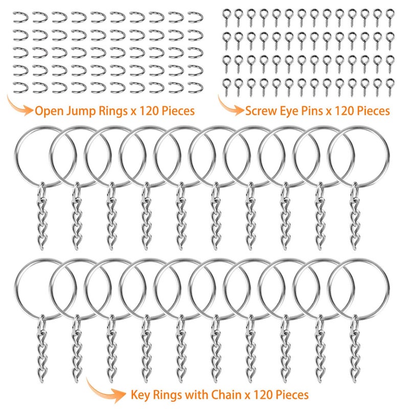 Flasoo Keychain Rings for Crafts, Flasoo 360Pcs Keychains for Resin Include Key Rings with Chain, Jump Rings, Screw Eye Pins for DIY Keychain Making - Image 2